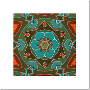 Cartoon Mandala Flower Blue and Orange Posters and Art